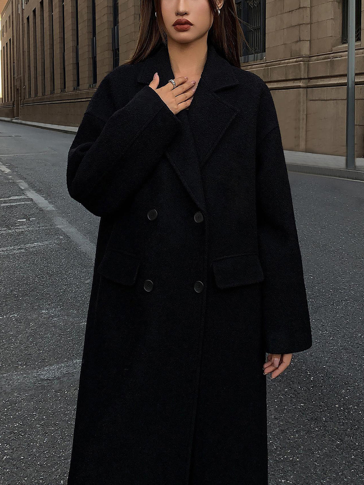 Wool-Blend Tweed Long Coat Shine Aura