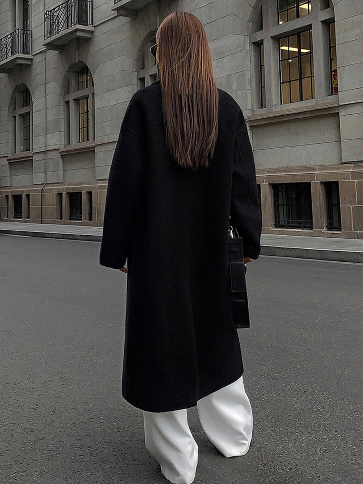 Wool-Blend Tweed Long Coat Shine Aura