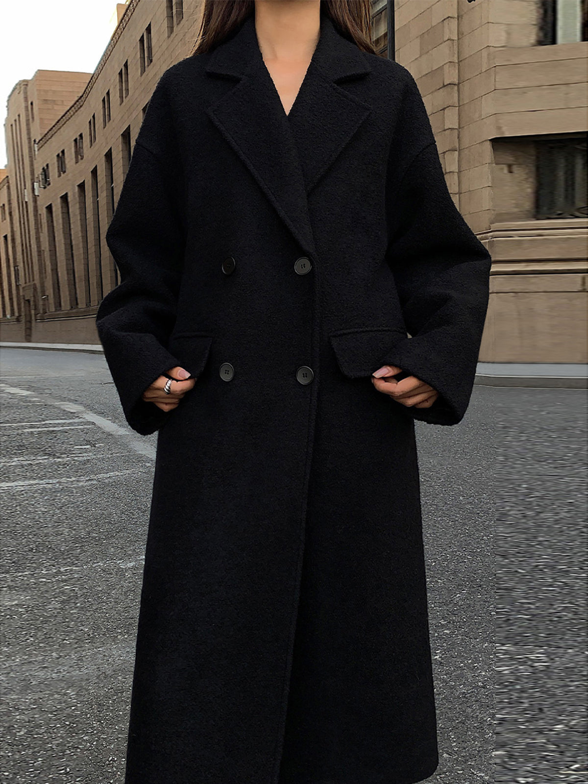 Wool-Blend Tweed Long Coat Shine Aura