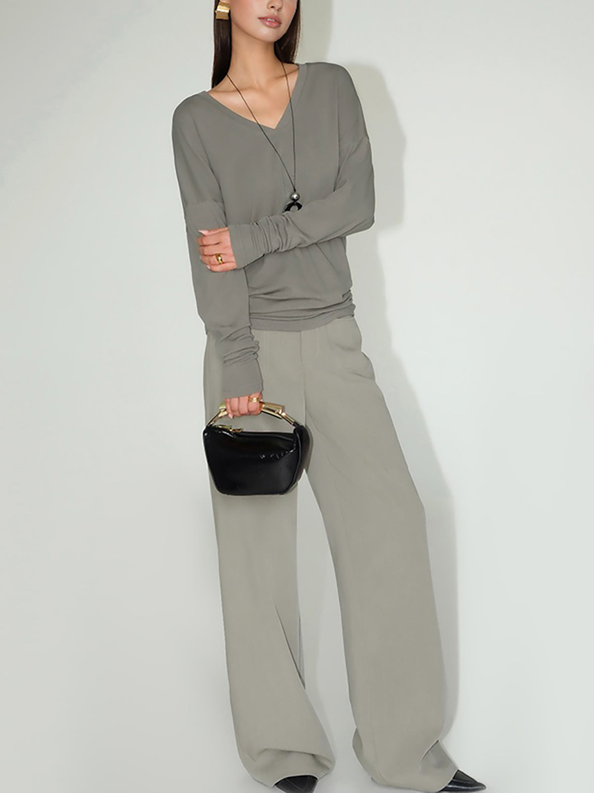 Minimalist V-Neck Draped Top Shine Aura