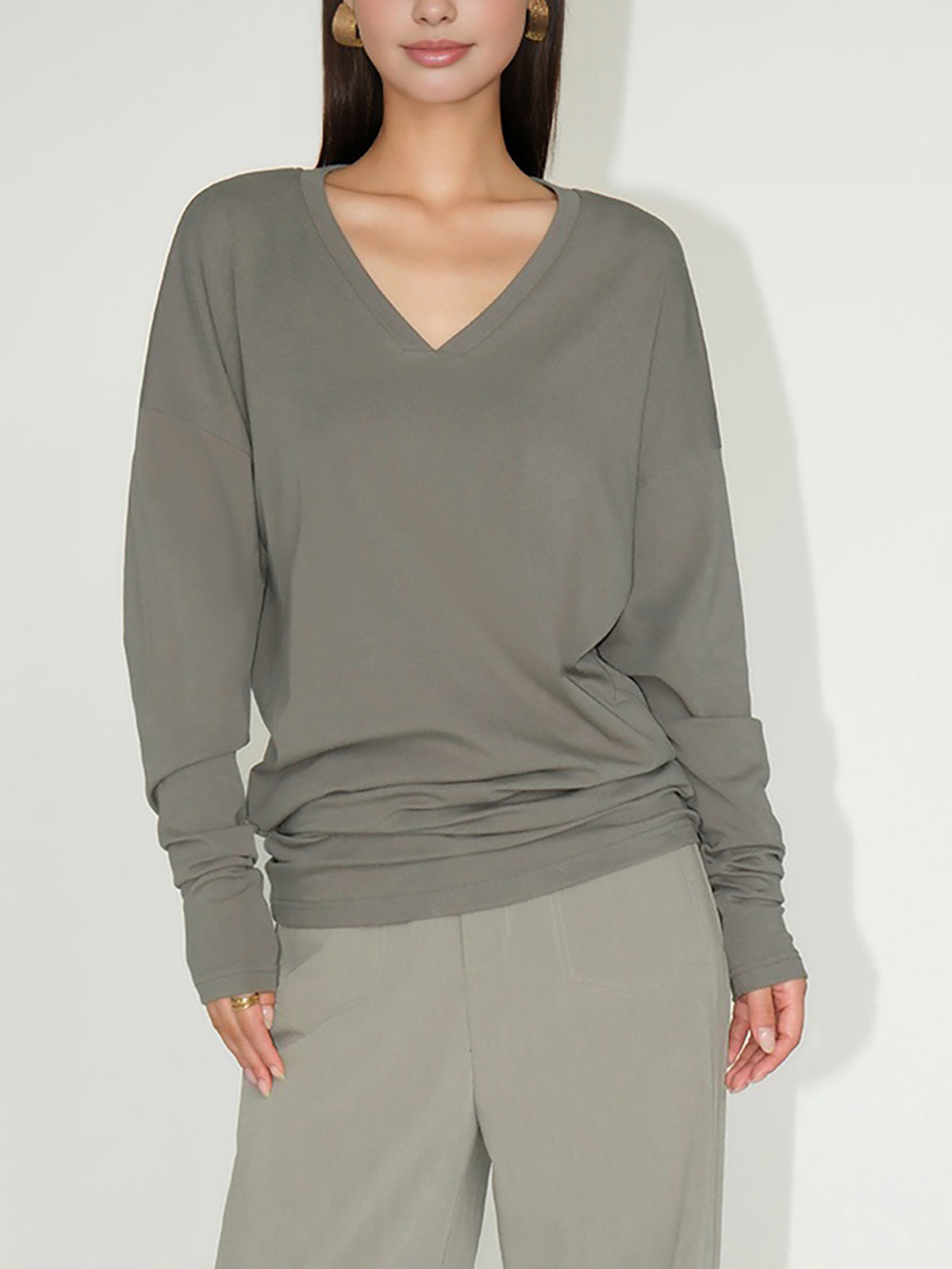 Minimalist V-Neck Draped Top Shine Aura