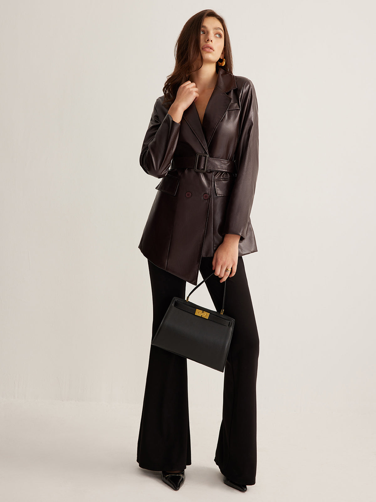 Utility PU Leather Belted Jacket Shine Aura