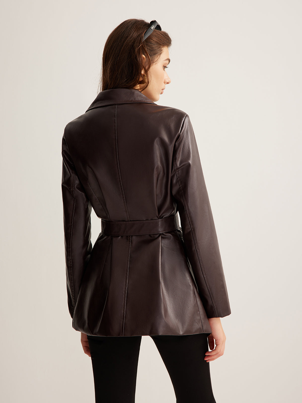 Utility PU Leather Belted Jacket Shine Aura