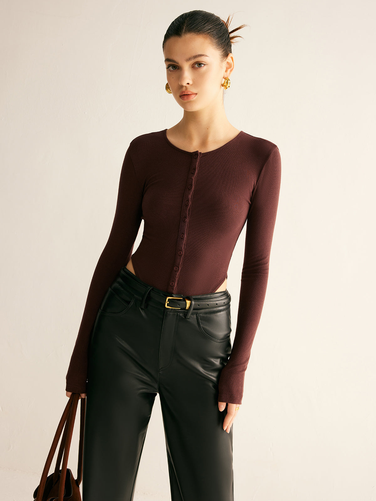 Düğmeli Jarse Bodysuit Shine Aura
