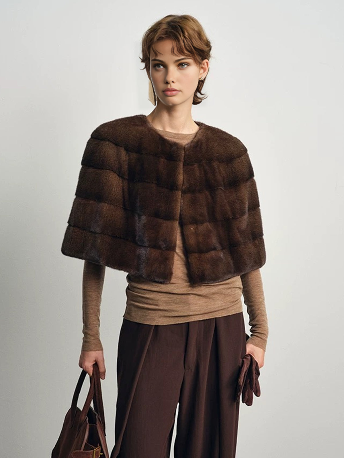 Faux Fur Crop Plaid Cape