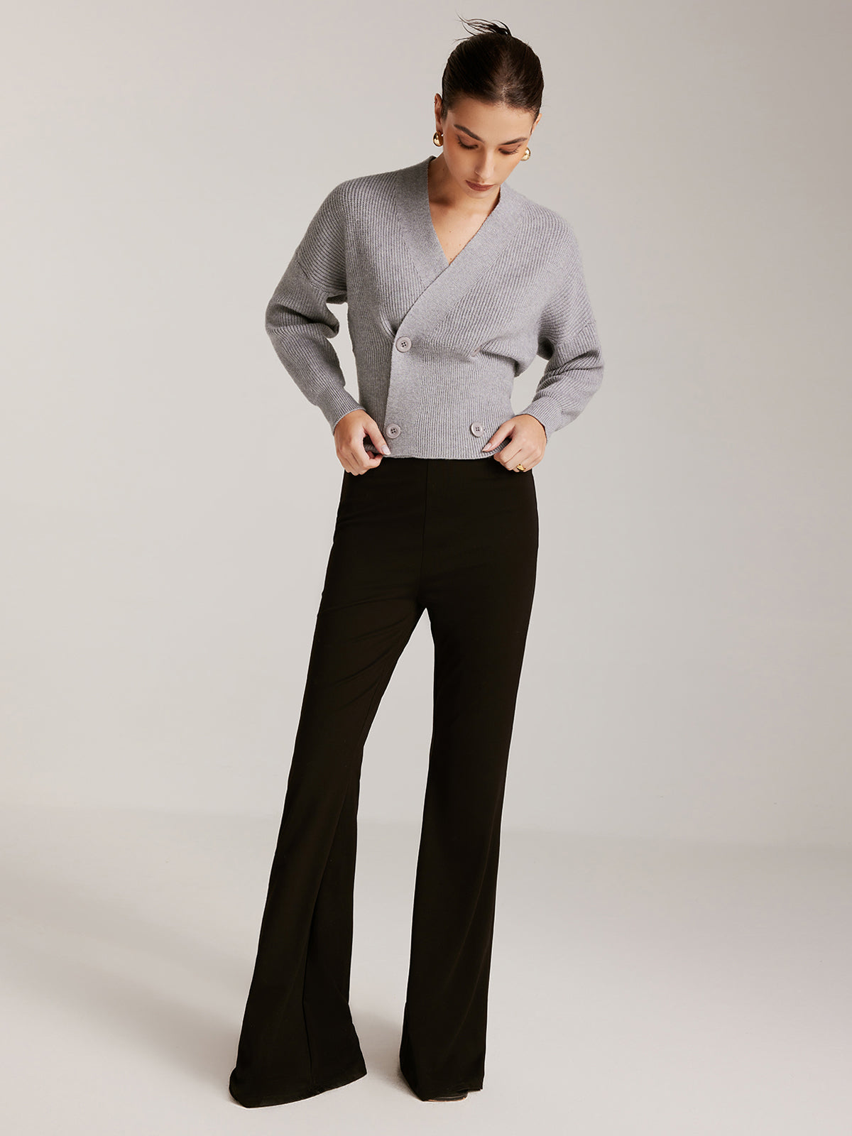 Criss Cross Button Cinched Sweater Shine Aura
