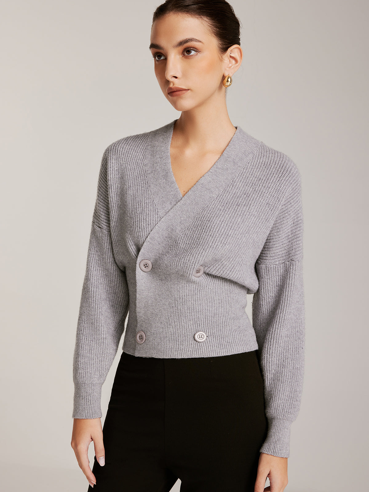 Criss Cross Button Cinched Sweater Shine Aura