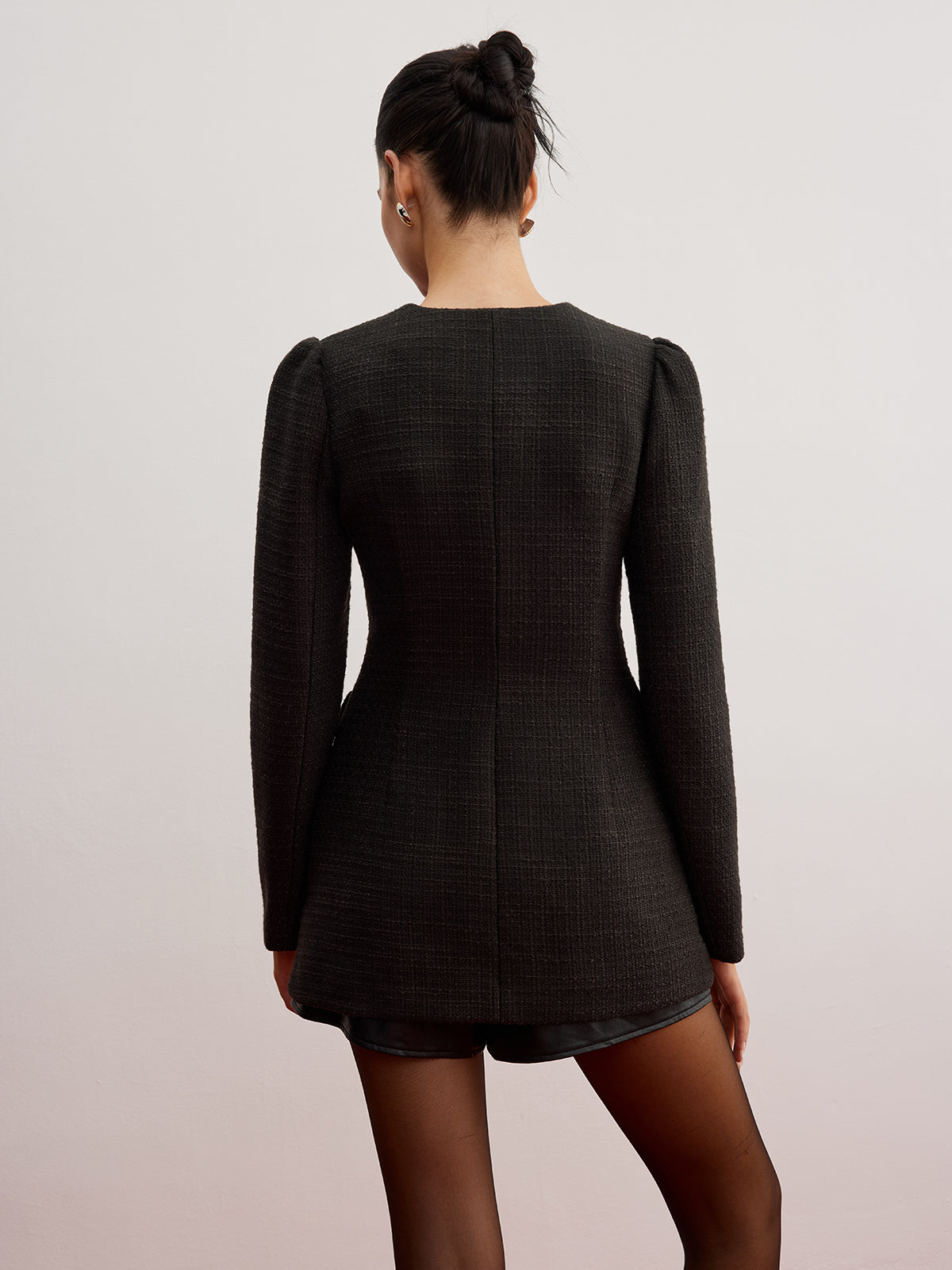 Şık Düğmeli Keten Blazer Cepsiz