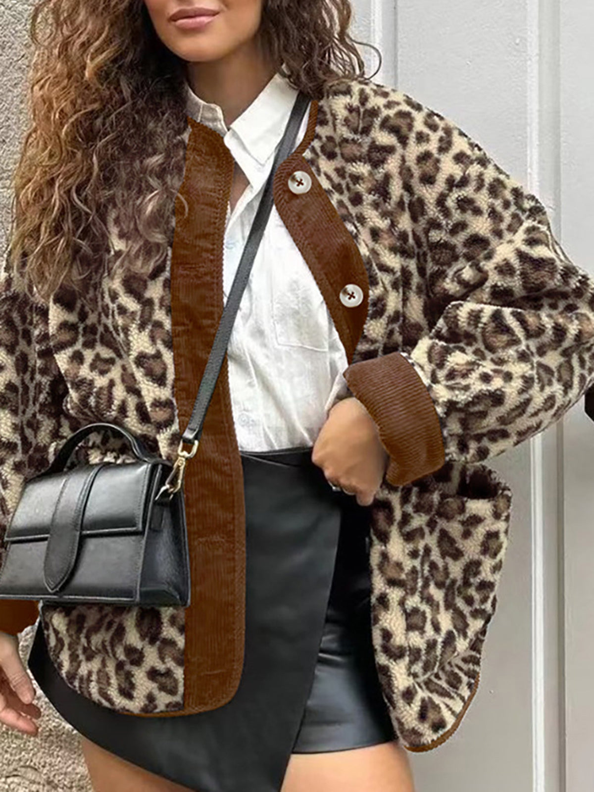 Kontrast Kenar Minky Leopar Ceket Shine Aura