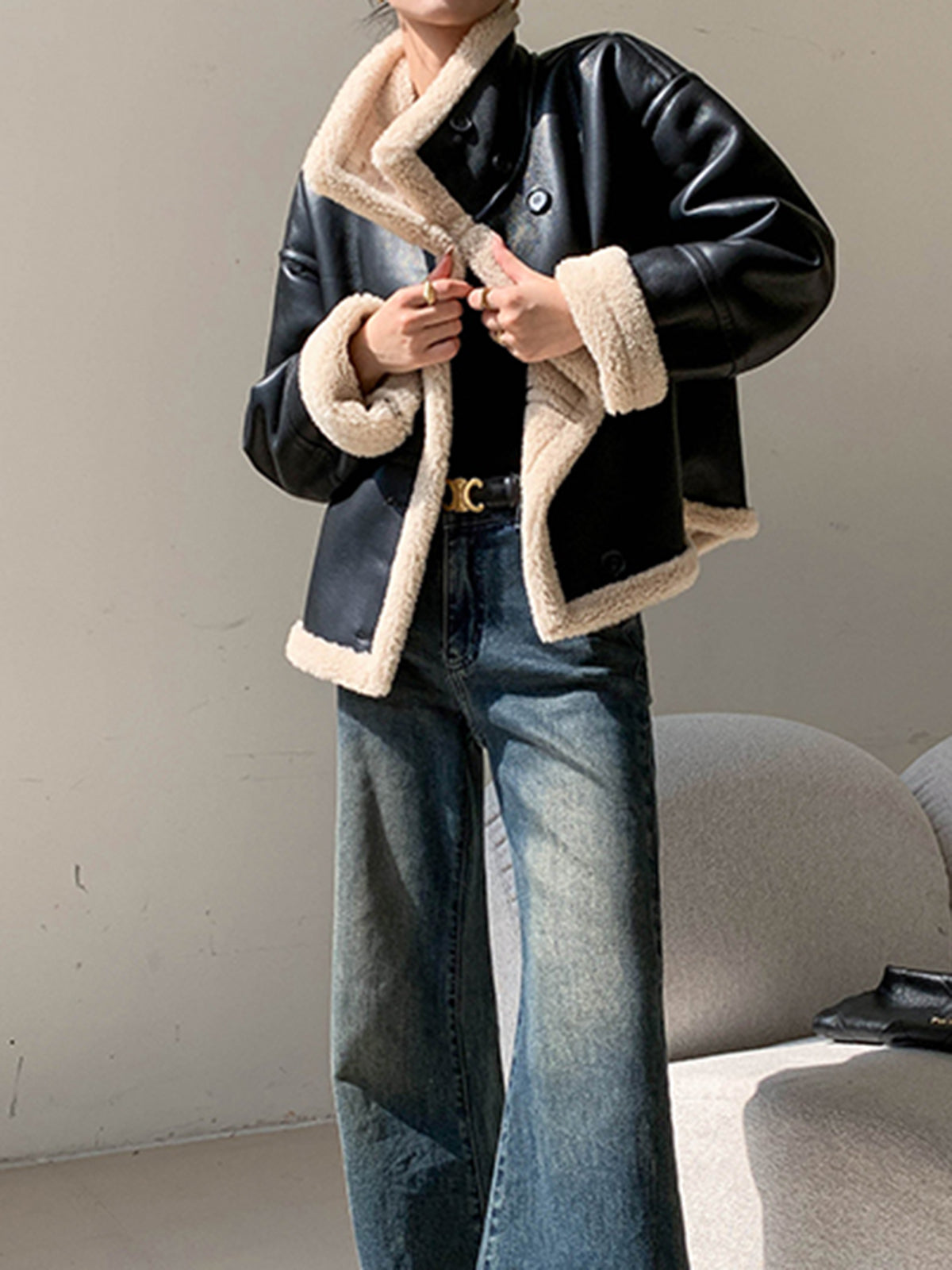 Polar Astarlı Sahte Deri Ceket Shine Aura