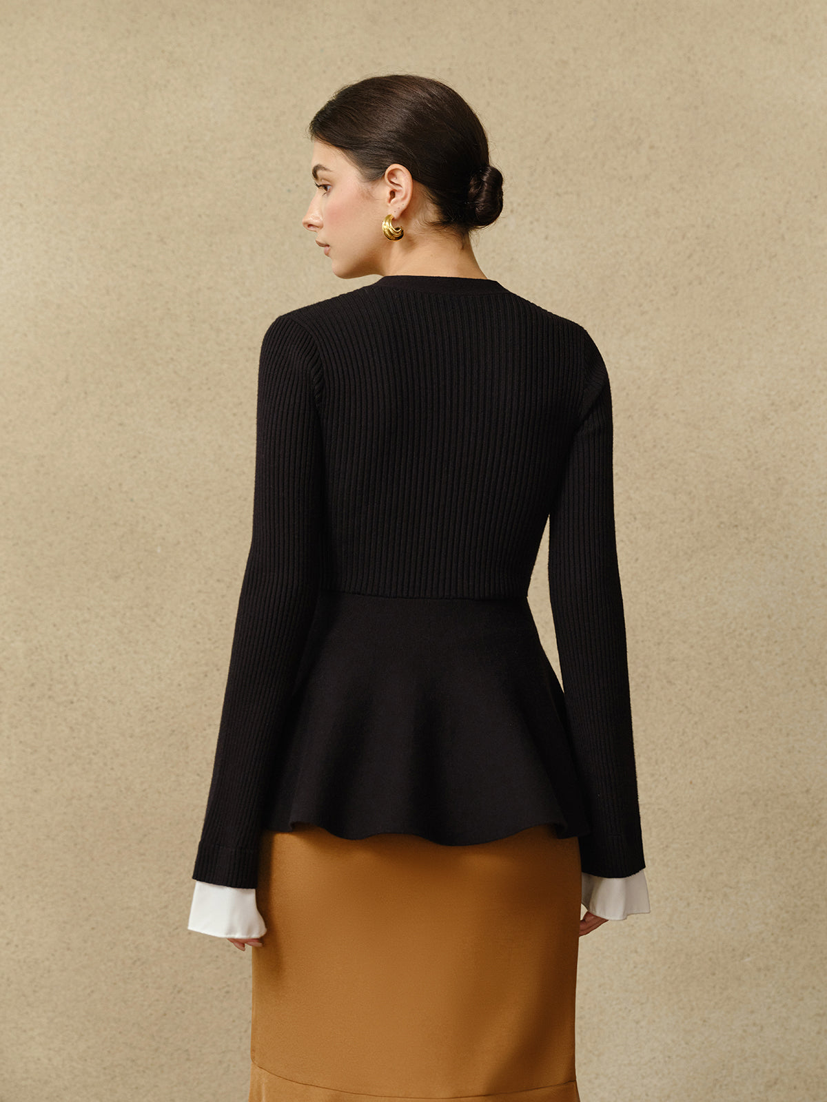 Contrasting Cuff Pleated Hat Sweater Top