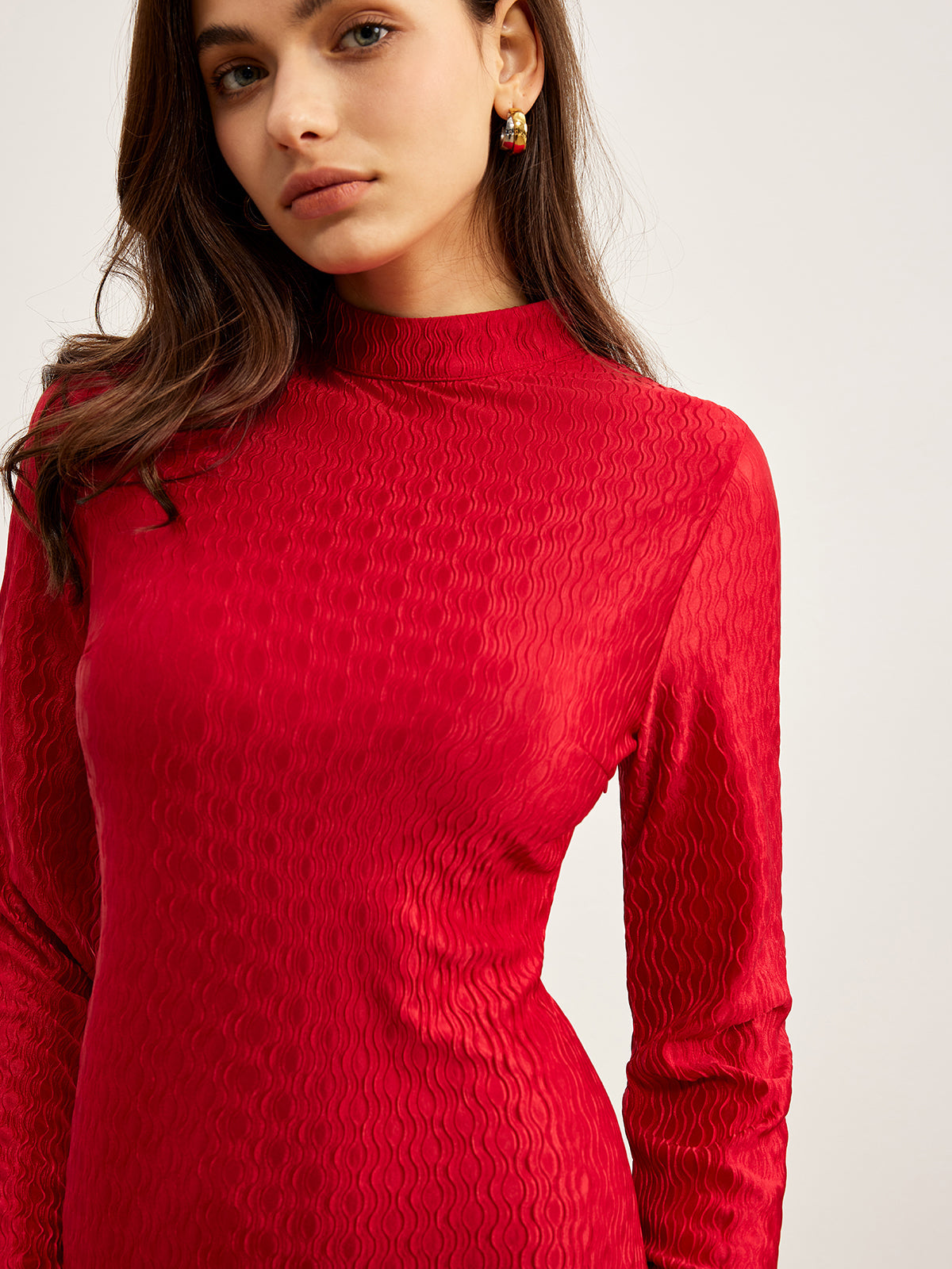 Mok Neck Dokulu Elbise Shine Aura