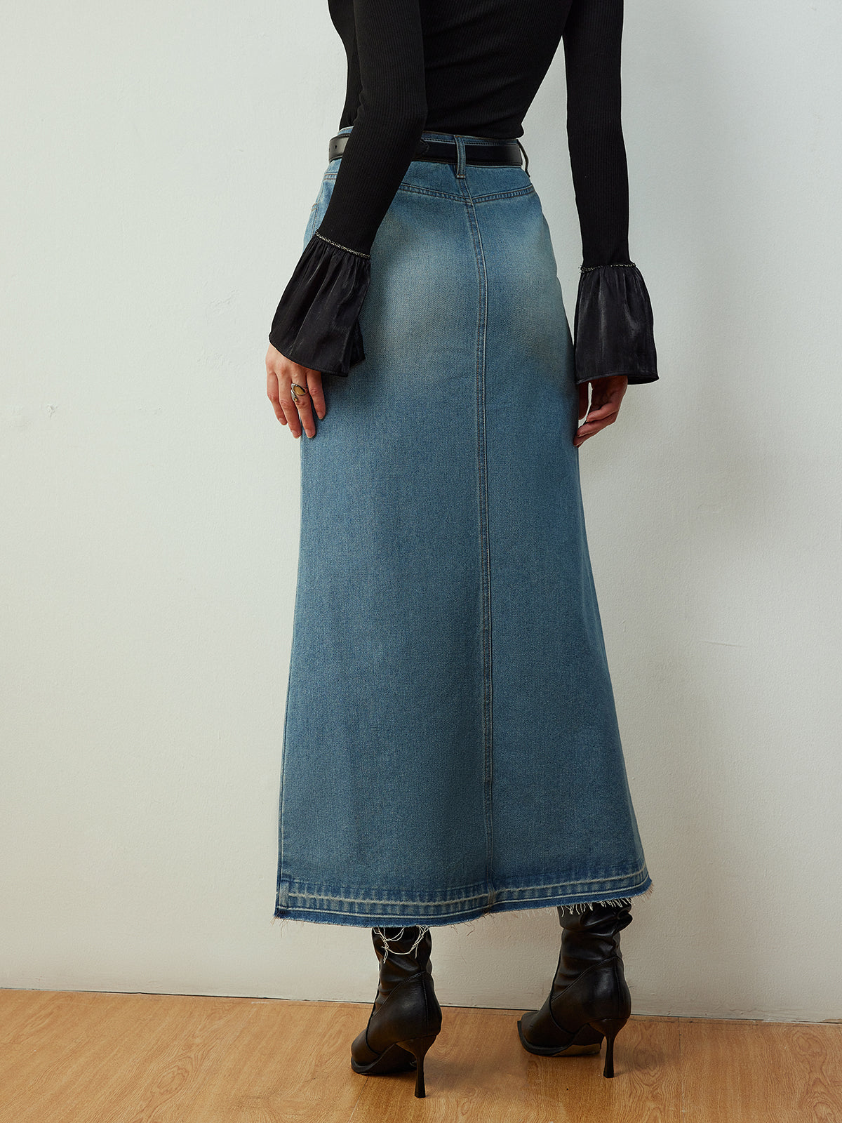 Belt Olmadan Yırtmaçlı Denim Cep Etek Shine Aura