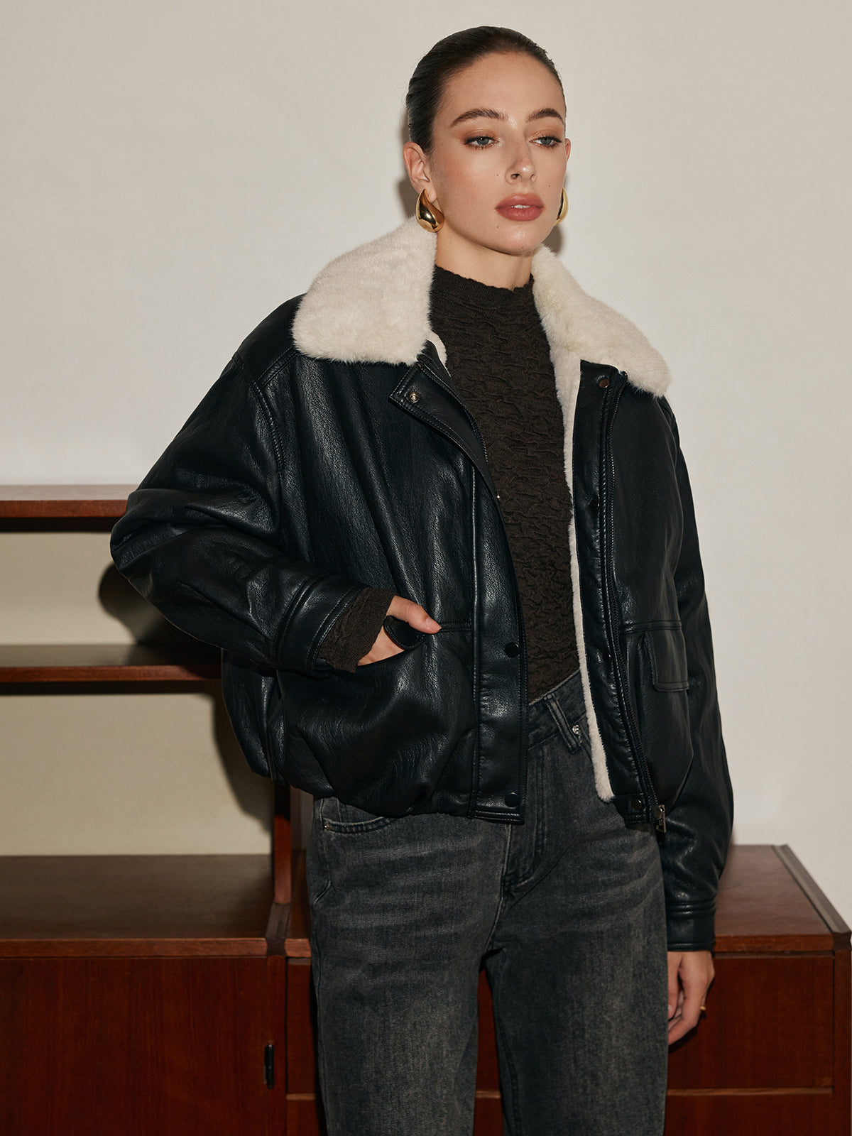 Polar Astar Yalıtımlı Suni Deri Fermuarlı Ceket Shine Aura