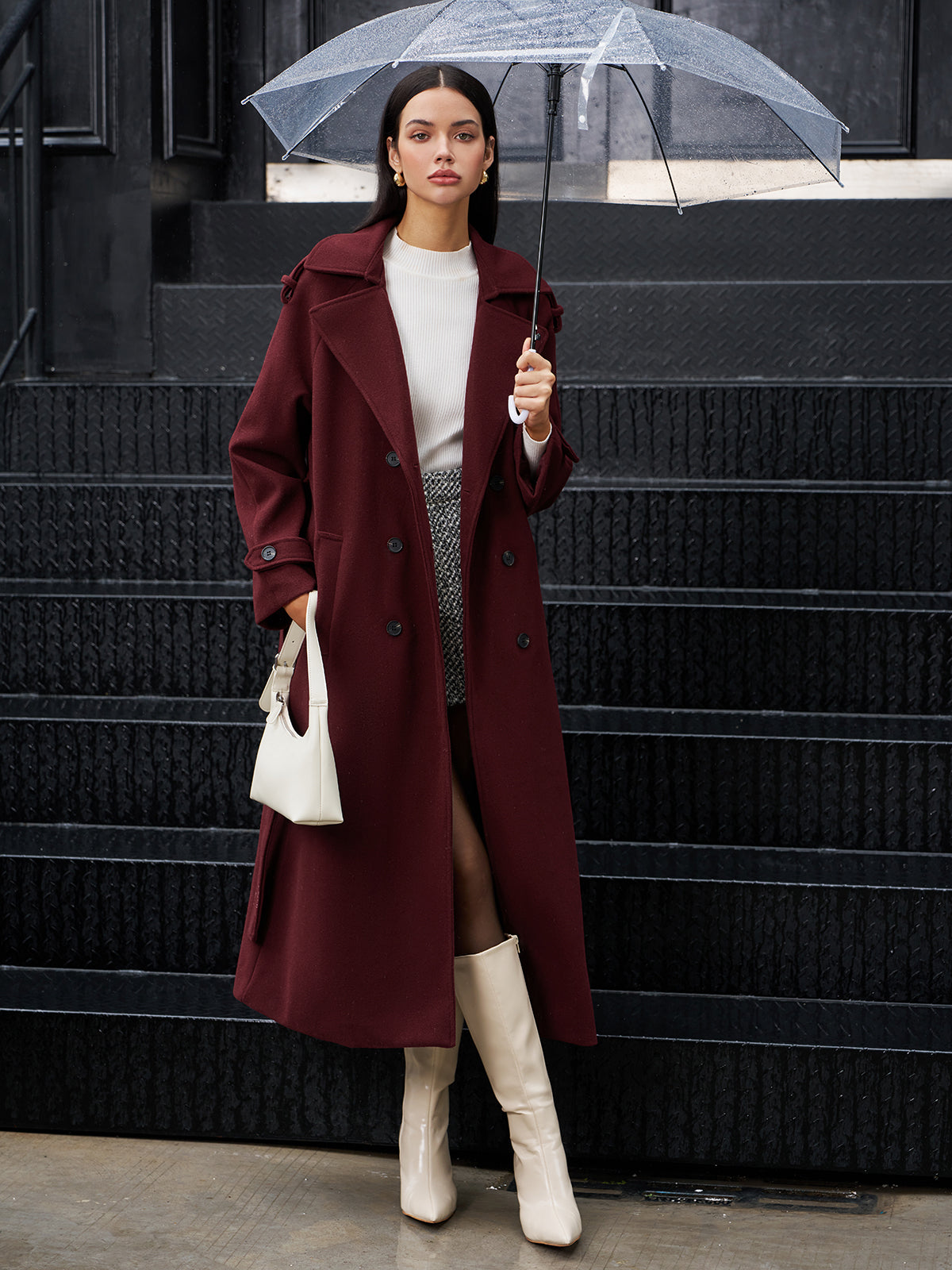 Şık Klasik Keten Uzun Kab Coat Shine Aura