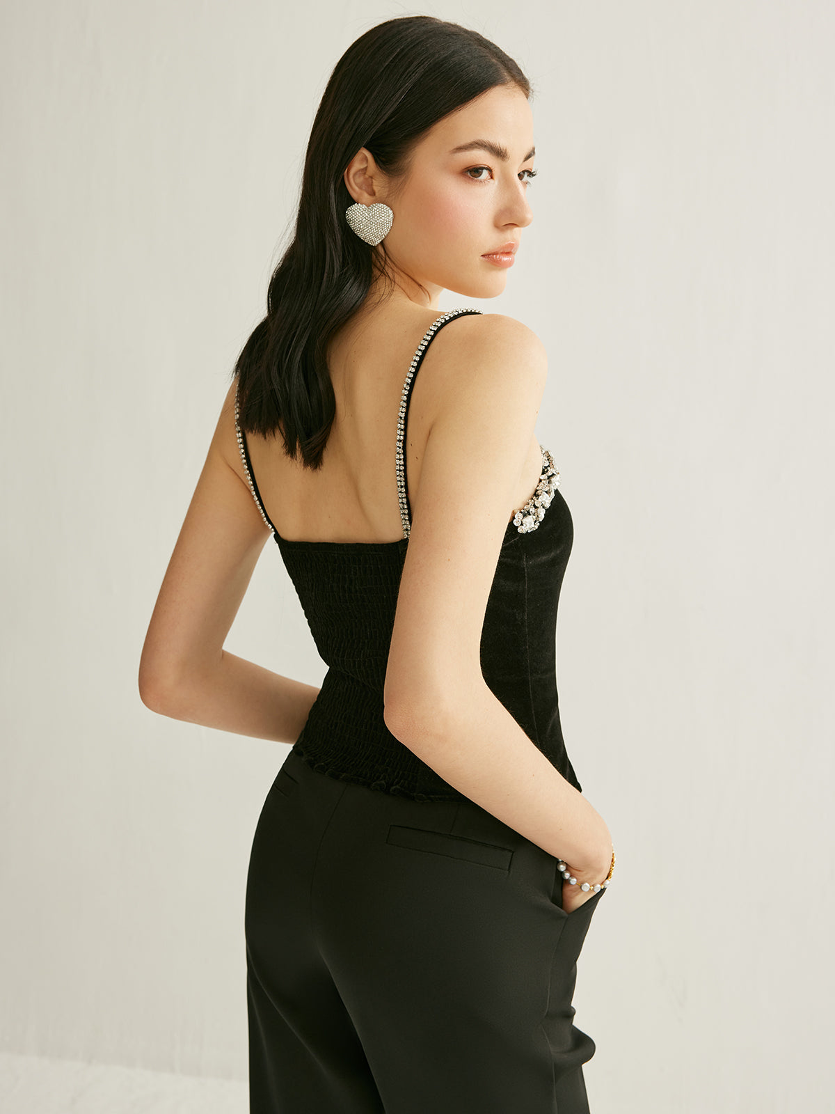 Işıltılı Rhinestone Kadife Korse Üst