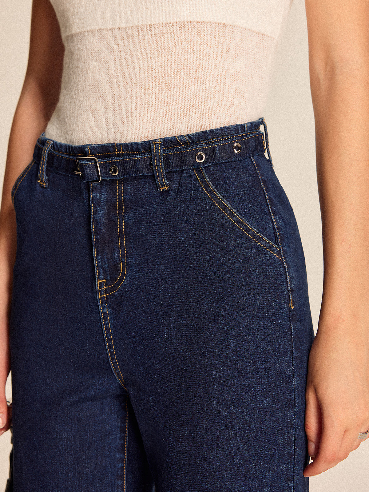 Şık Denim Düz Paça Pantolon, Trendy Kemer ile Birlikte