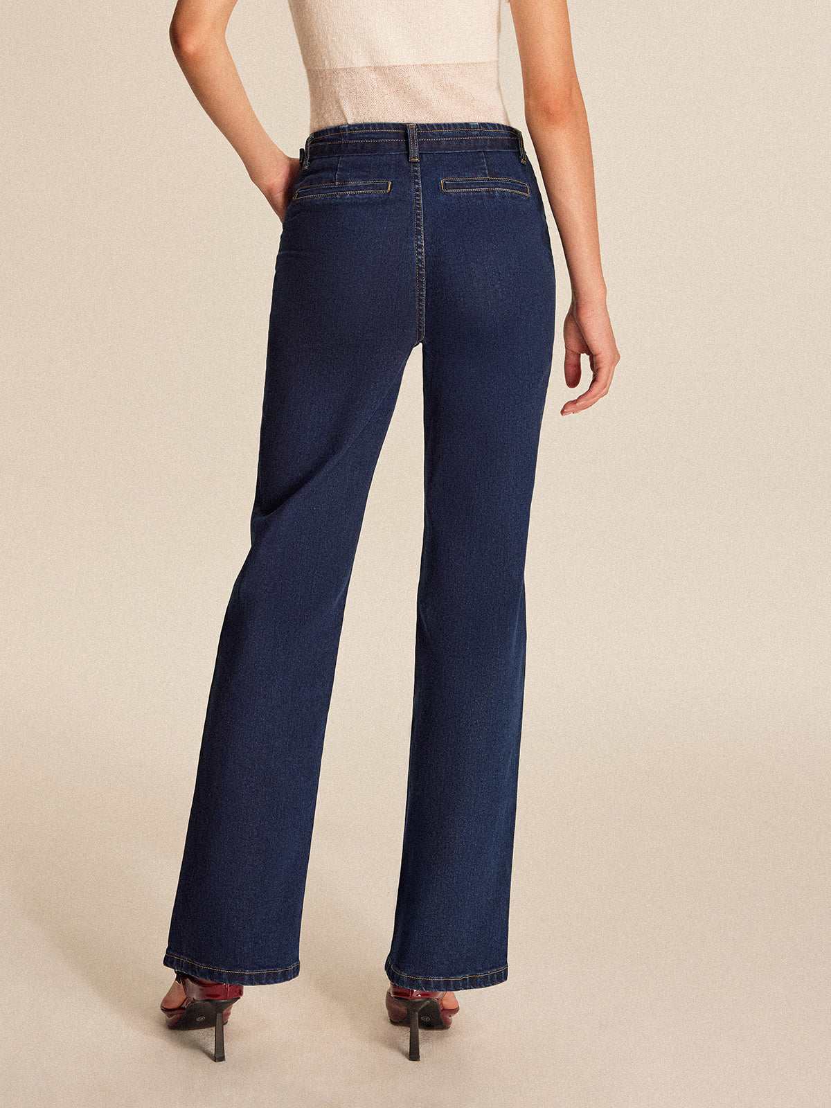 Şık Denim Düz Paça Pantolon, Trendy Kemer ile Birlikte