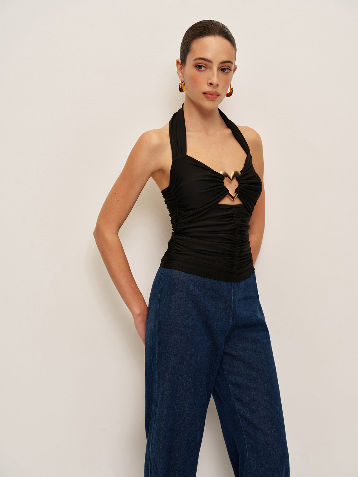 Attractive Heart Embellished Ruffle Halter Blouse