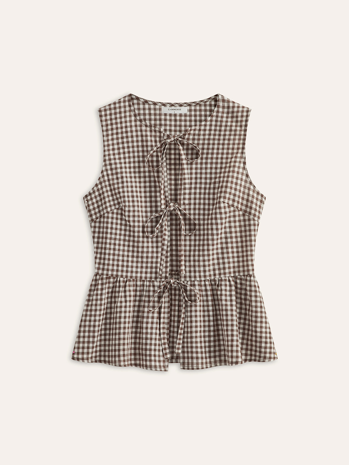 Şık Gingham Düğmeli Peplum Bluz