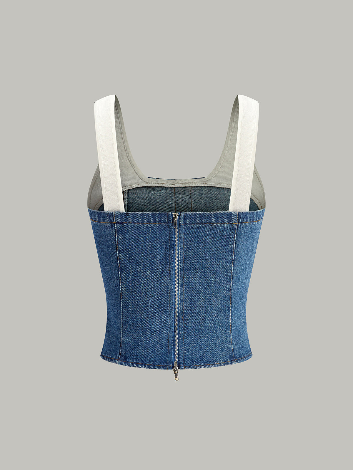 Şık Bir Görünüm İçin Stil Sahibi Denim Panel Kontrast Askılı Korse Üst