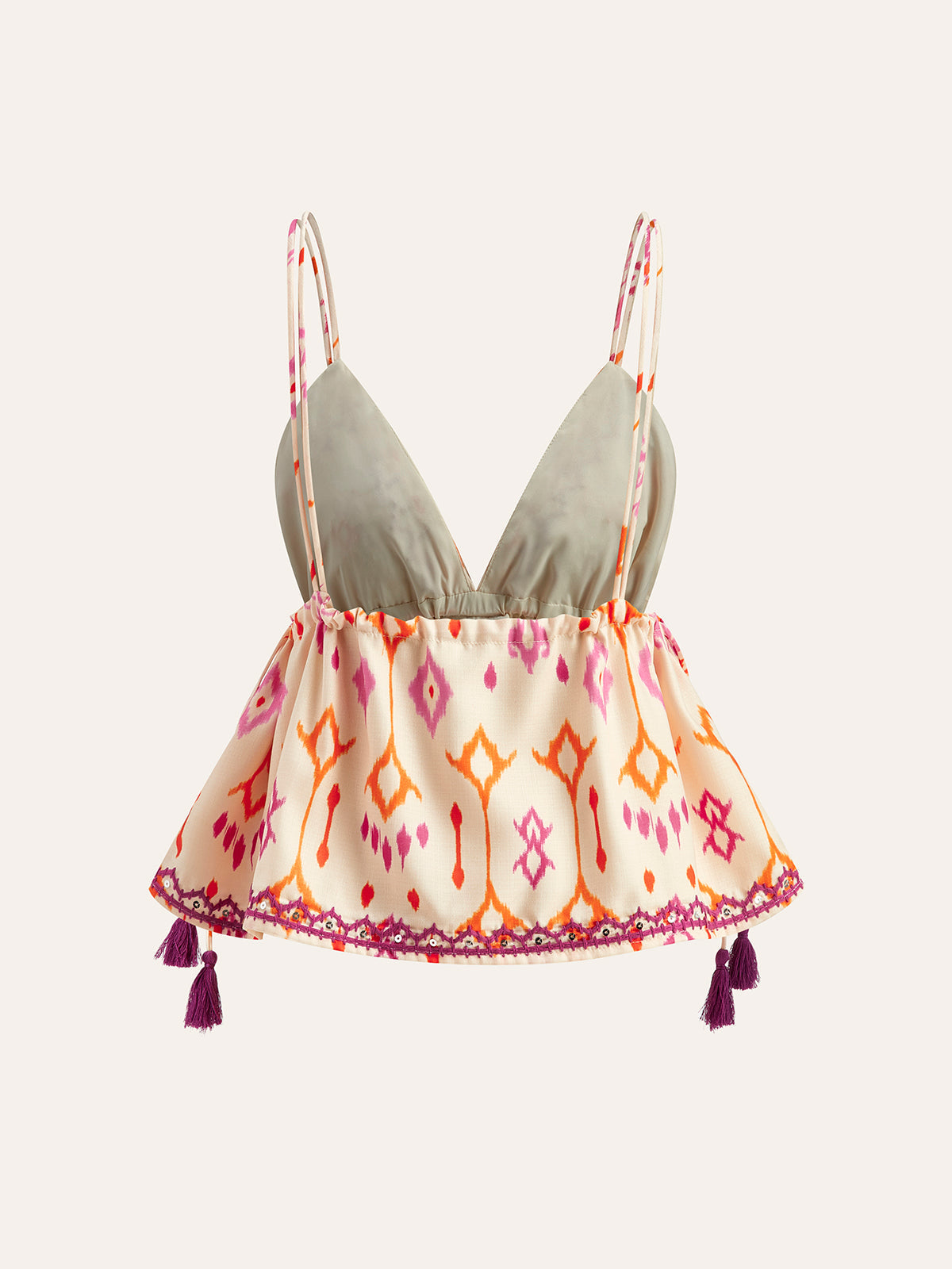 Şık Boho Nakışlı Askılı Bluz, Trendy Kordon Püsküllerle