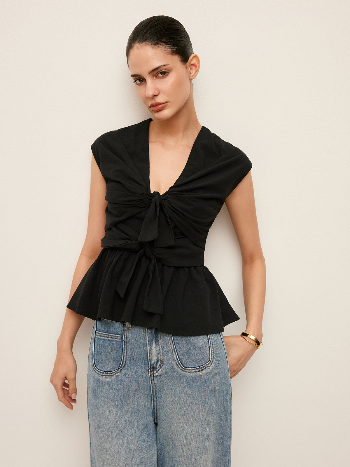 Şık Bağcıklı Peplum Bluz