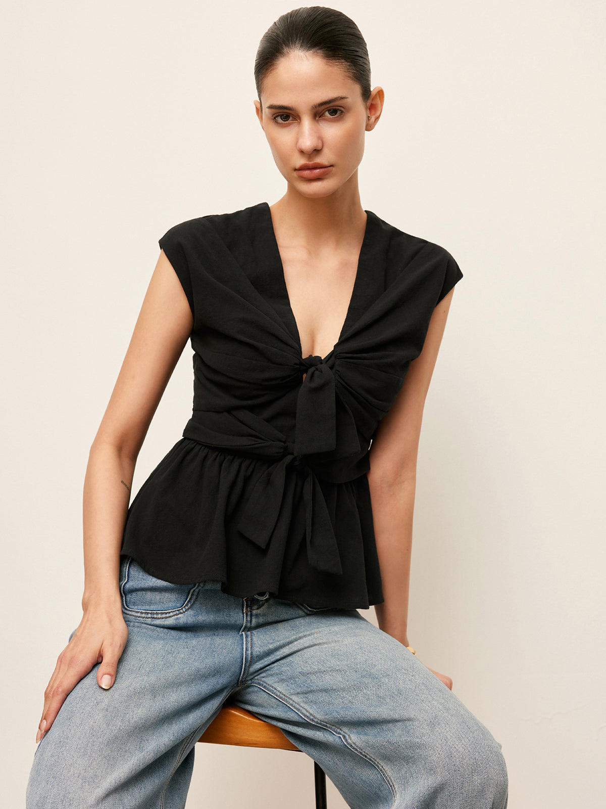 Şık Bağcıklı Peplum Bluz
