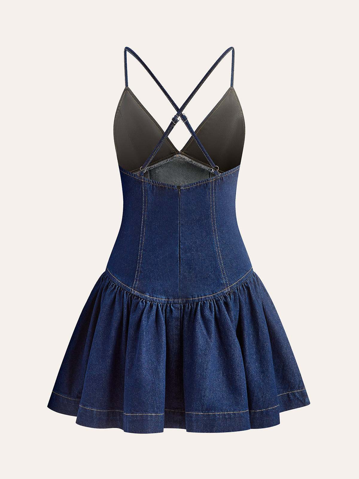 Şık X-Baskı Fırfırlı Denim Elbise