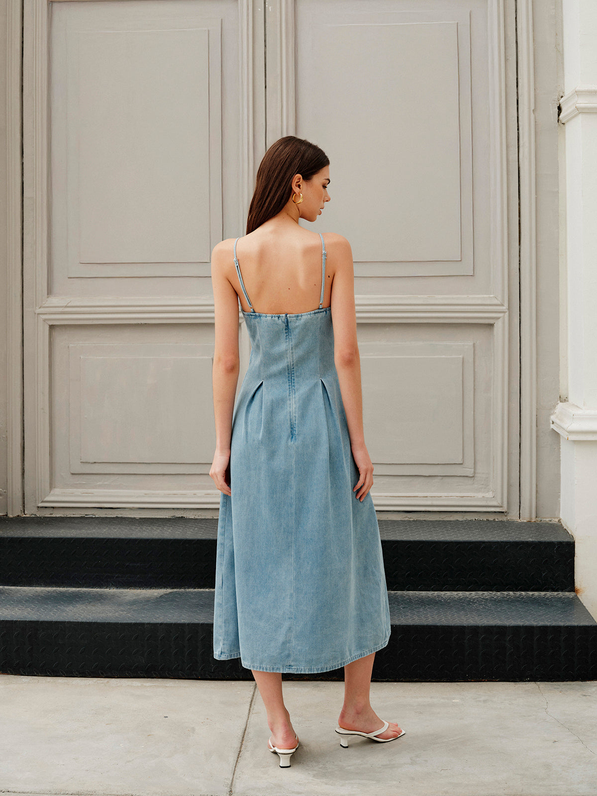 Şık Minimalist Fermuarlı Kot Elbise Shine Aura