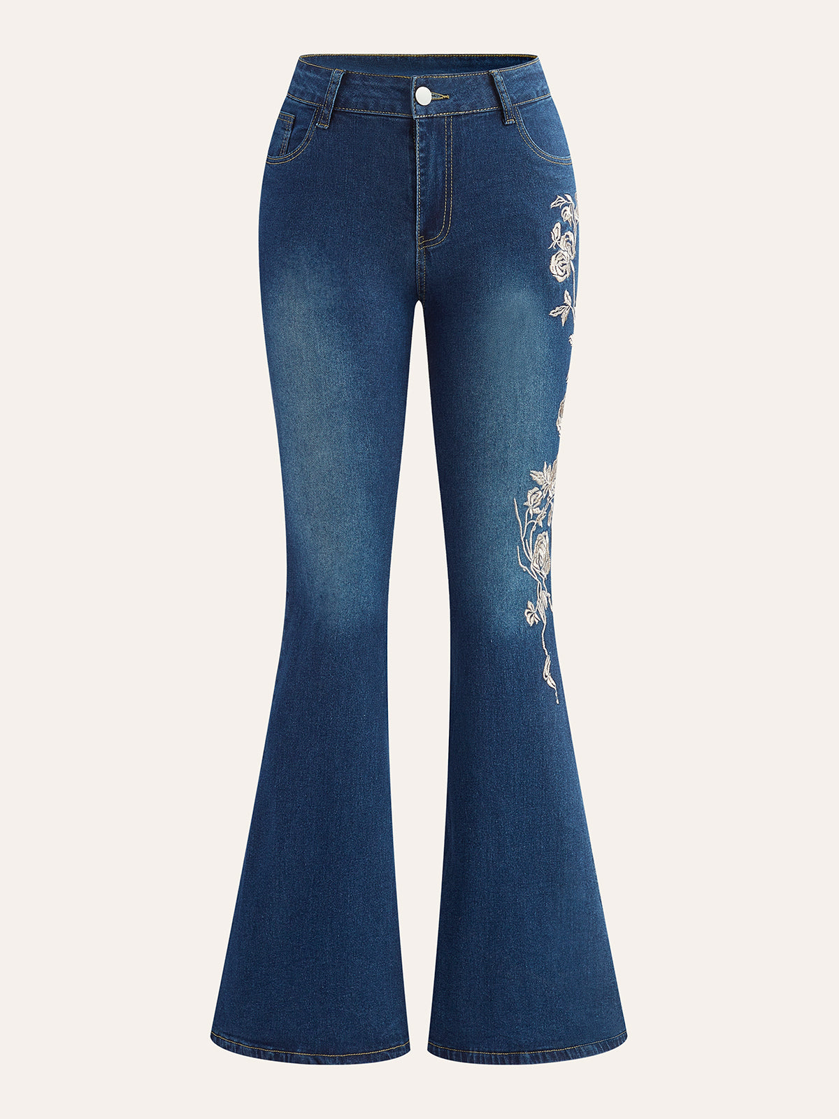Şık Orta Bel Sıfır Paça Jeanler Elegant Nakışlı