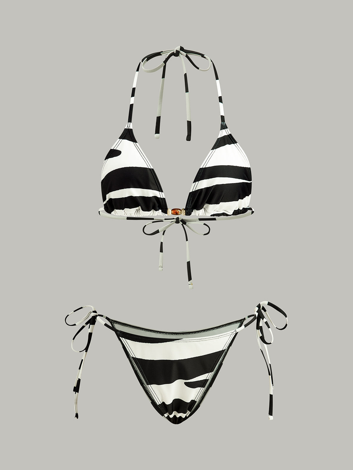 Renkli Üçgen Desenli Çizgili Bikini Takımı