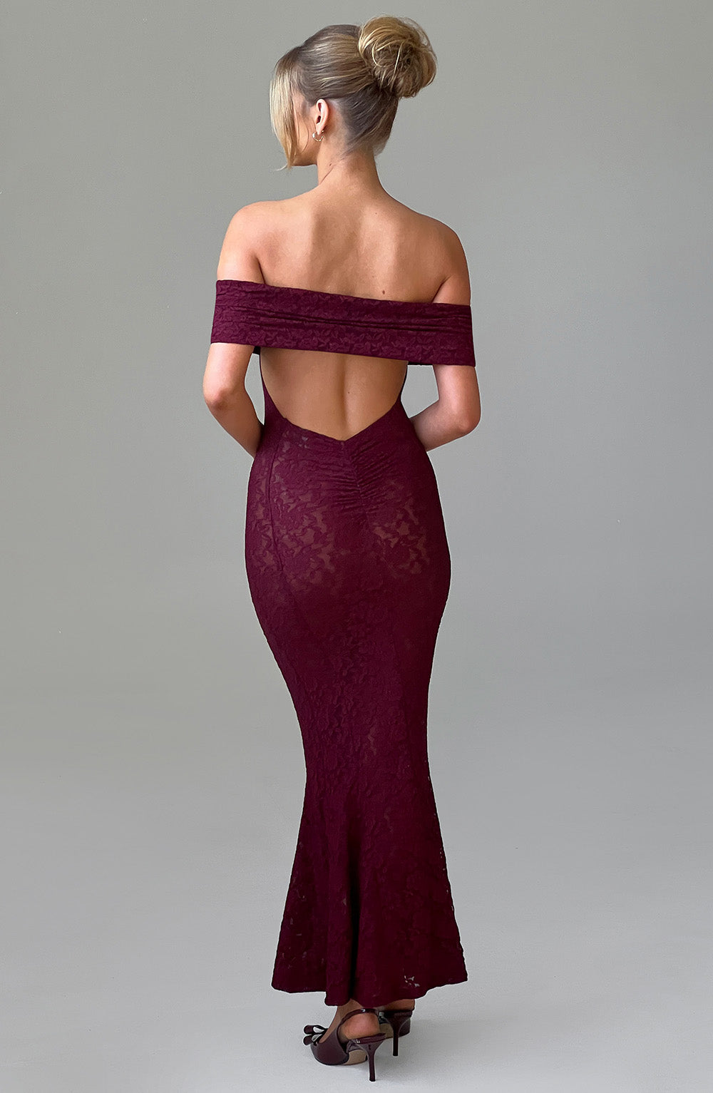 Stephanie Maksi Elbise - Bordo Shine Aura