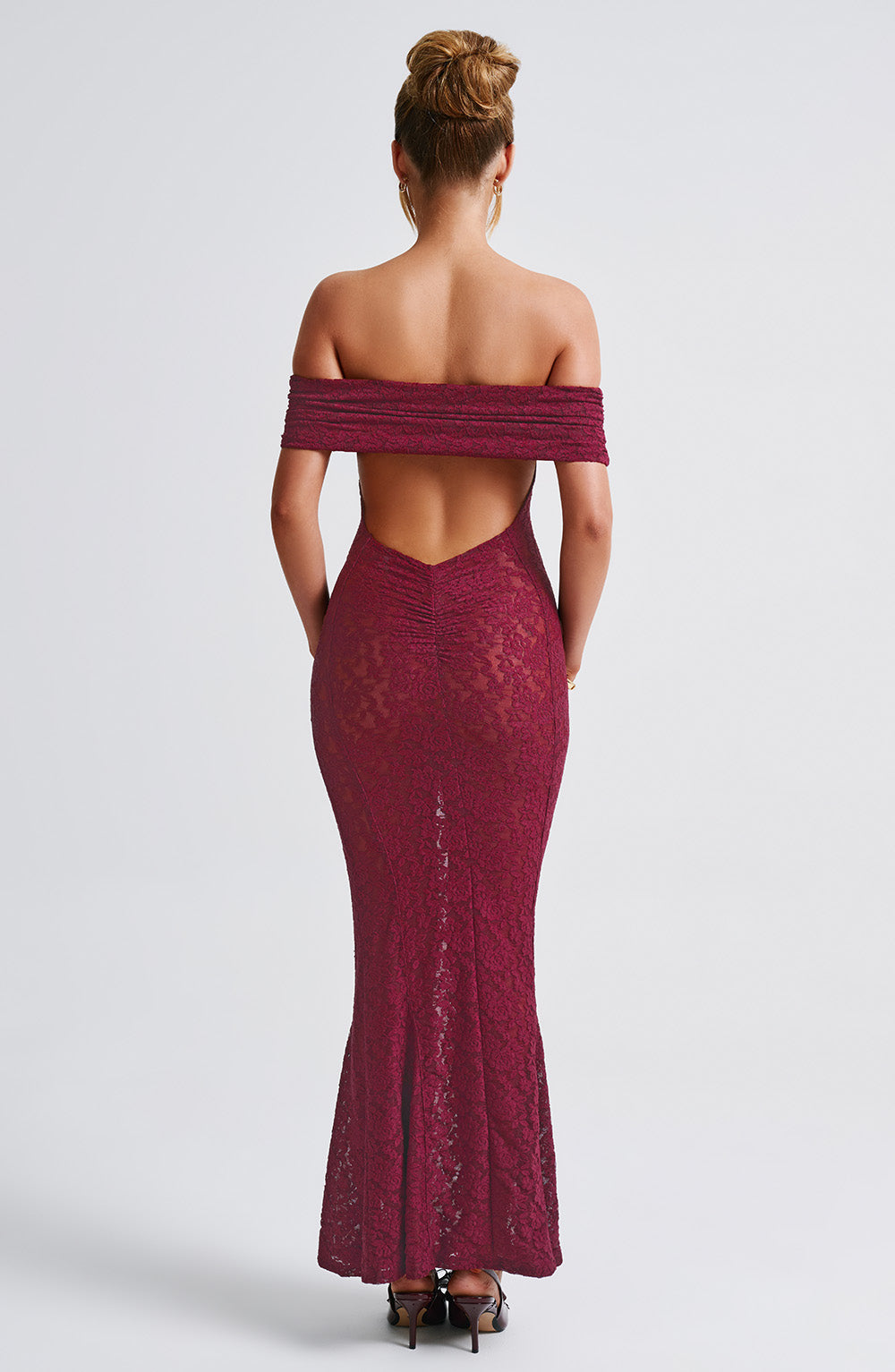 Stephanie Maksi Elbise - Bordo Shine Aura