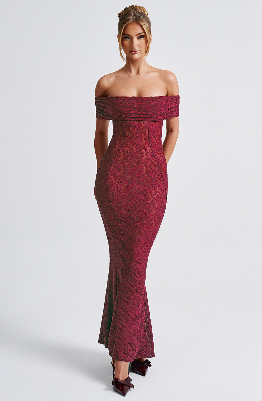 Stephanie Maksi Elbise - Bordo Shine Aura