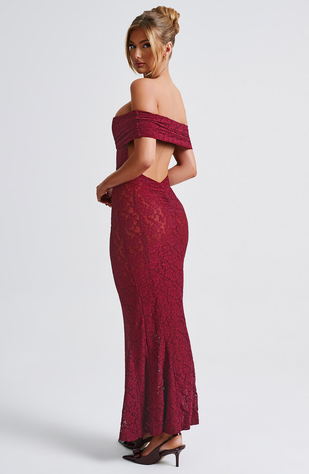 Stephanie Maksi Elbise - Bordo Shine Aura