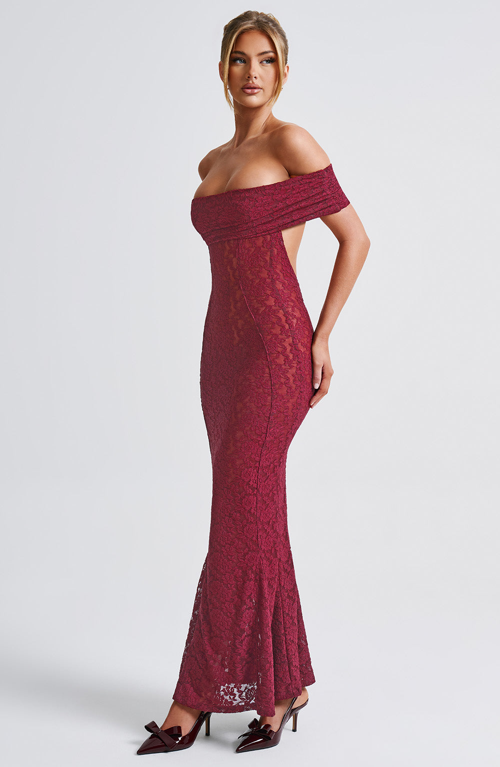 Stephanie Maksi Elbise - Bordo Shine Aura