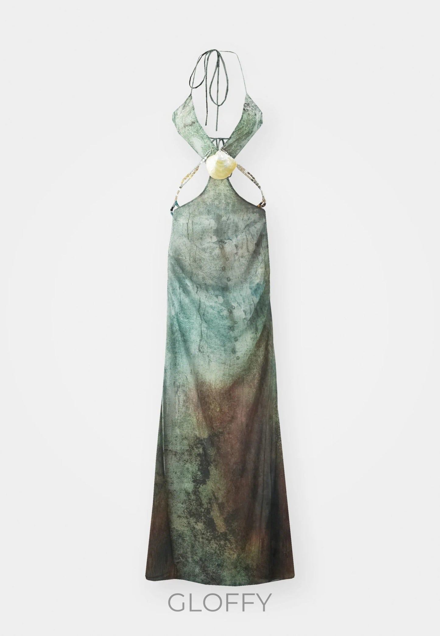 Eve Halter Yaka Kabuk Kesim Maxi File Elbise