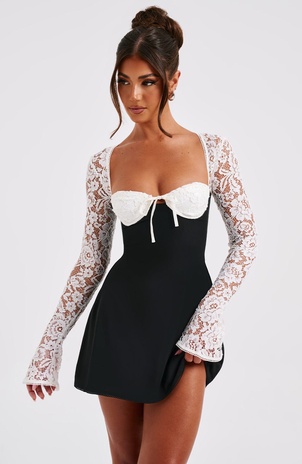 Jacinta Mini Elbise - Siyah/Beyaz Shine Aura