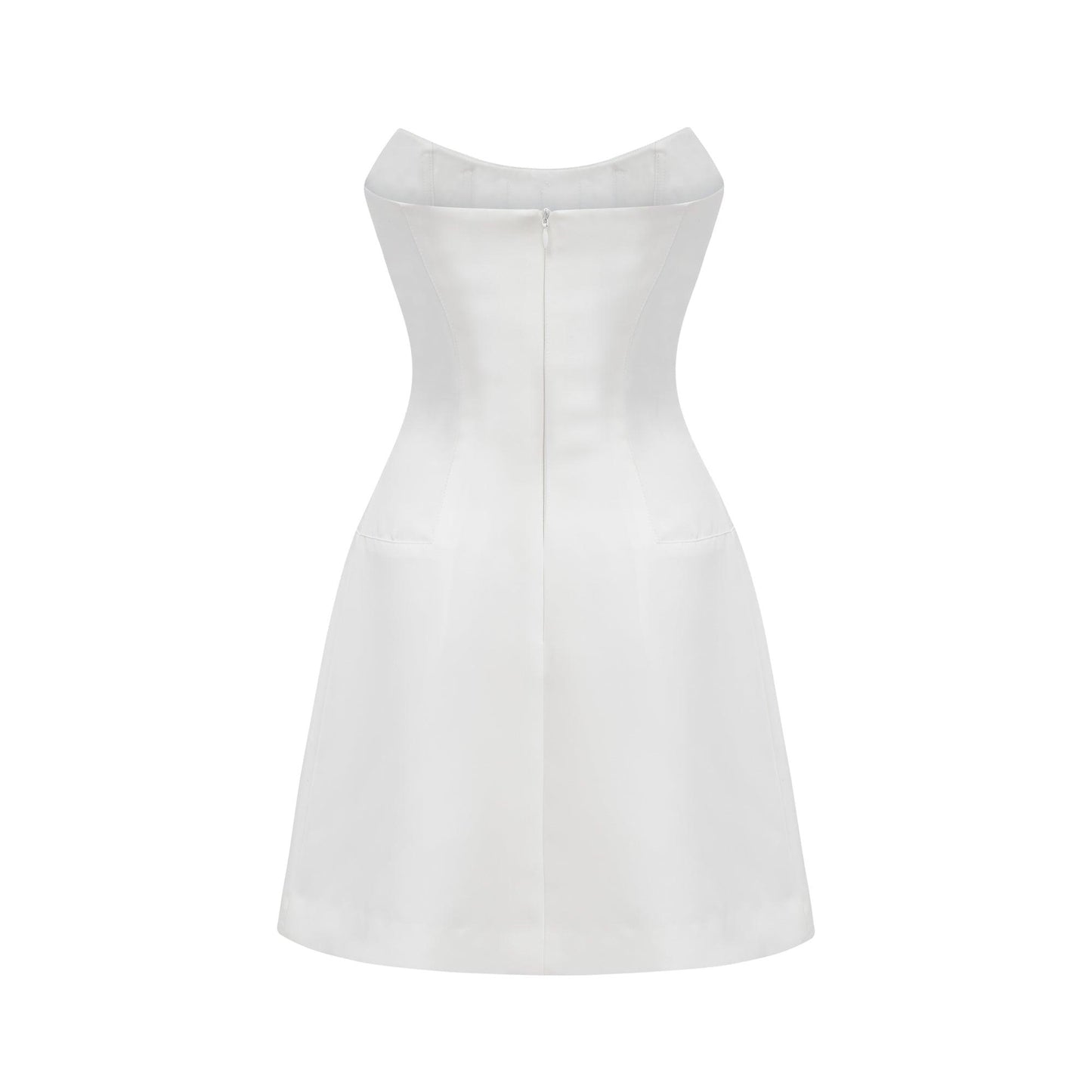 Radiance Elegance Beyaz Taş İşlemeli Straplez Mini Elbise