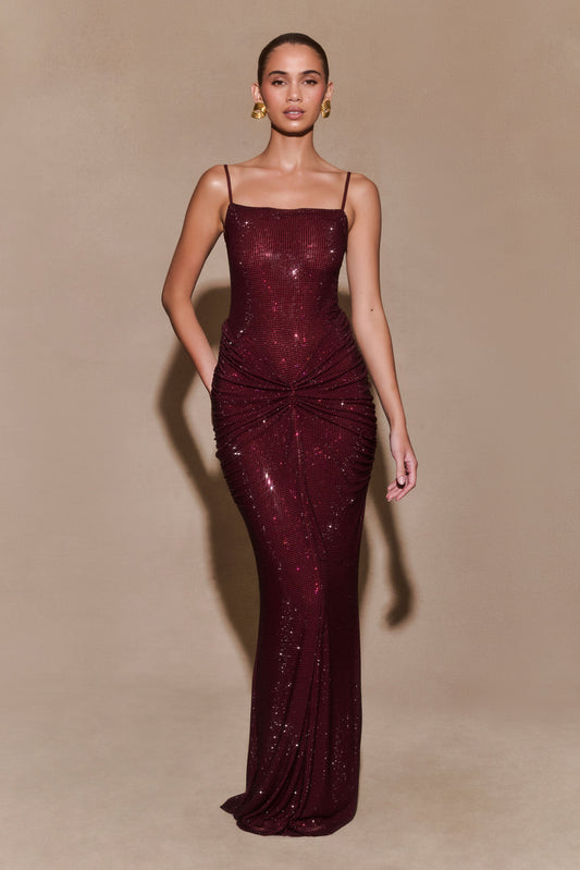 ROF Roisin Diamante Saten Maxi Elbise - Maun