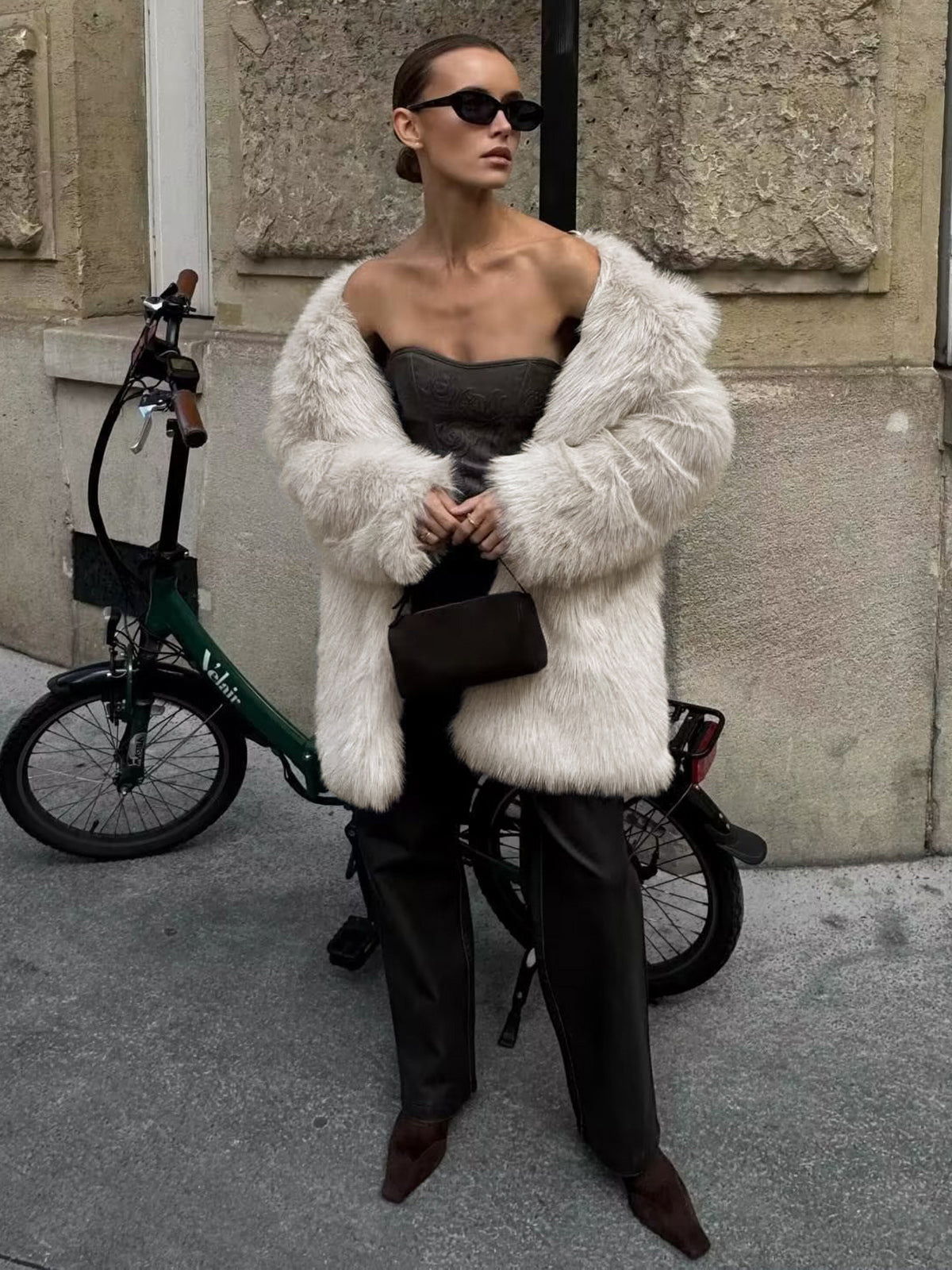 Büyük Beden Kadın Yapay Kürk Palto Shine Aura