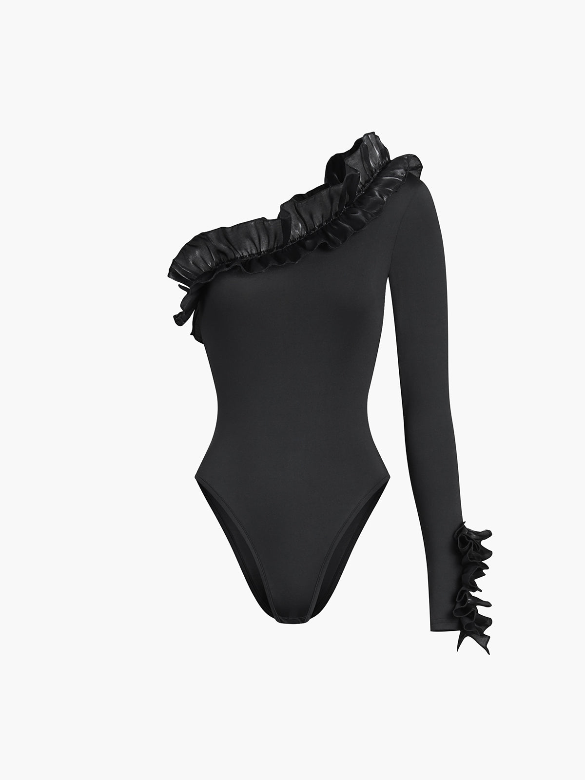 Tek Omuzlu Uzun Kollu Fırfırlı Bodysuit Shine Aura