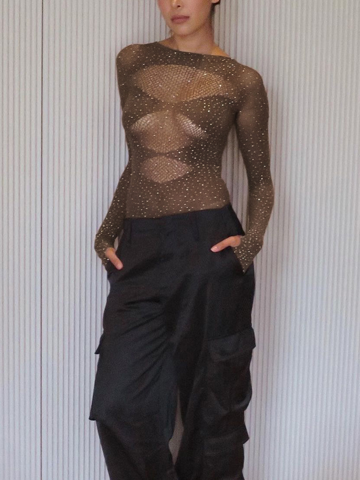 Parlak Taşlı Transparan Bodysuit Shine Aura