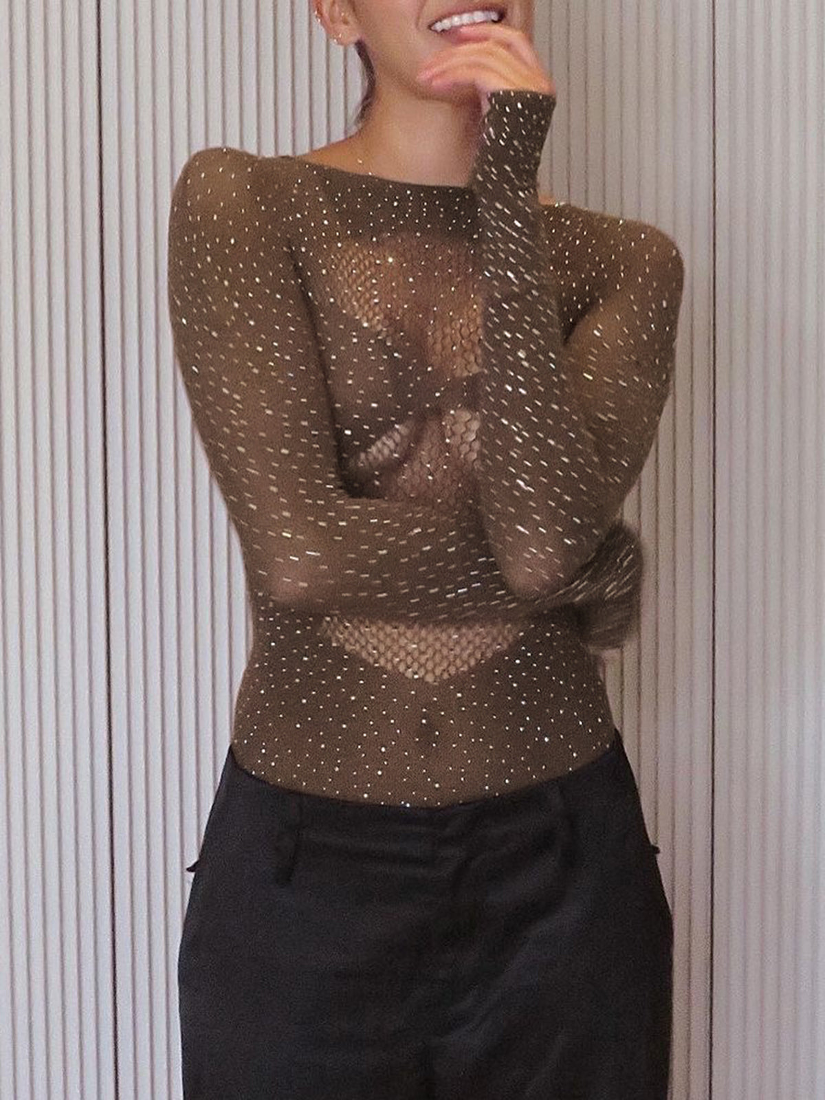 Parlak Taşlı Transparan Bodysuit Shine Aura