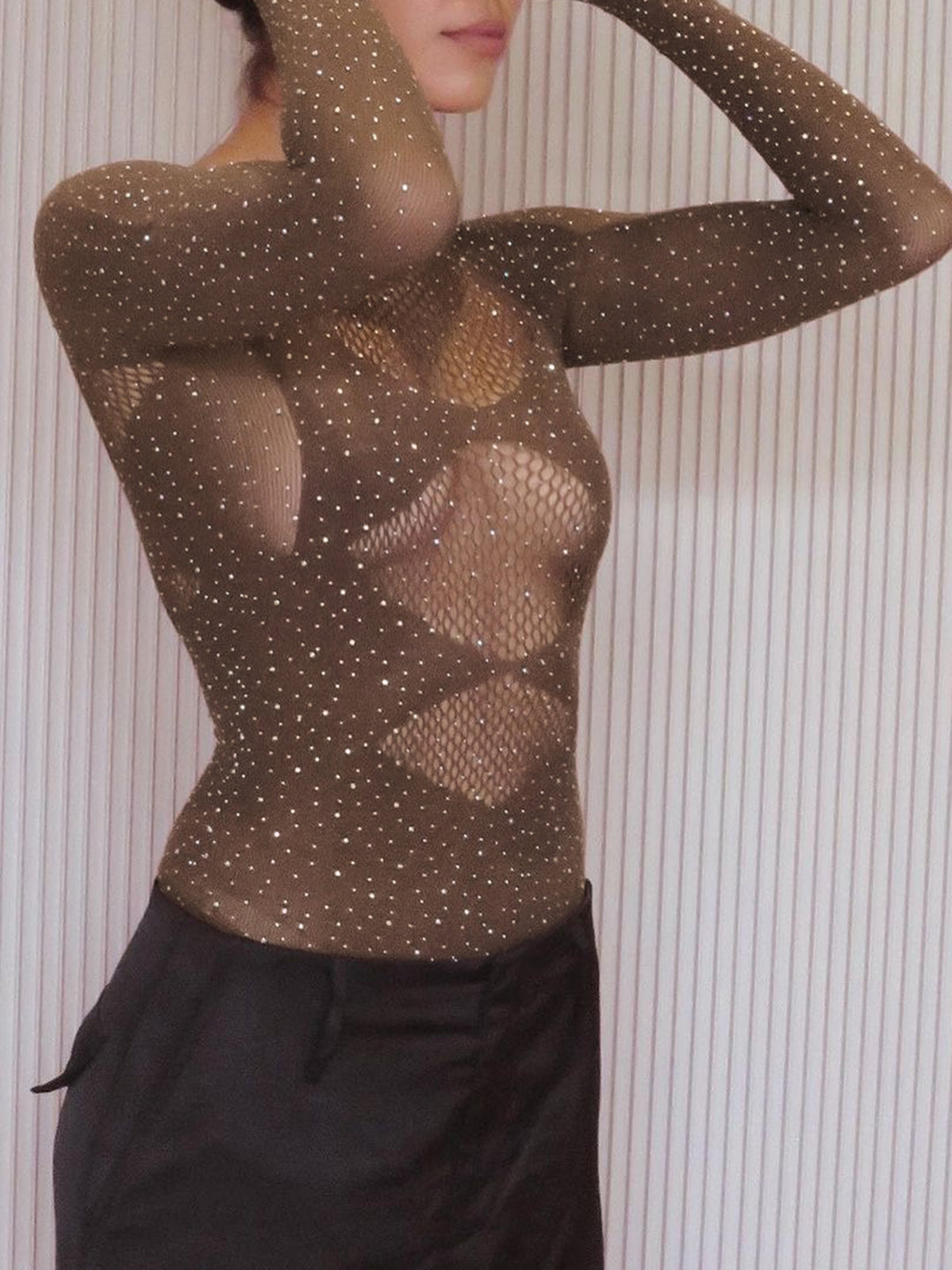 Parlak Taşlı Transparan Bodysuit Shine Aura