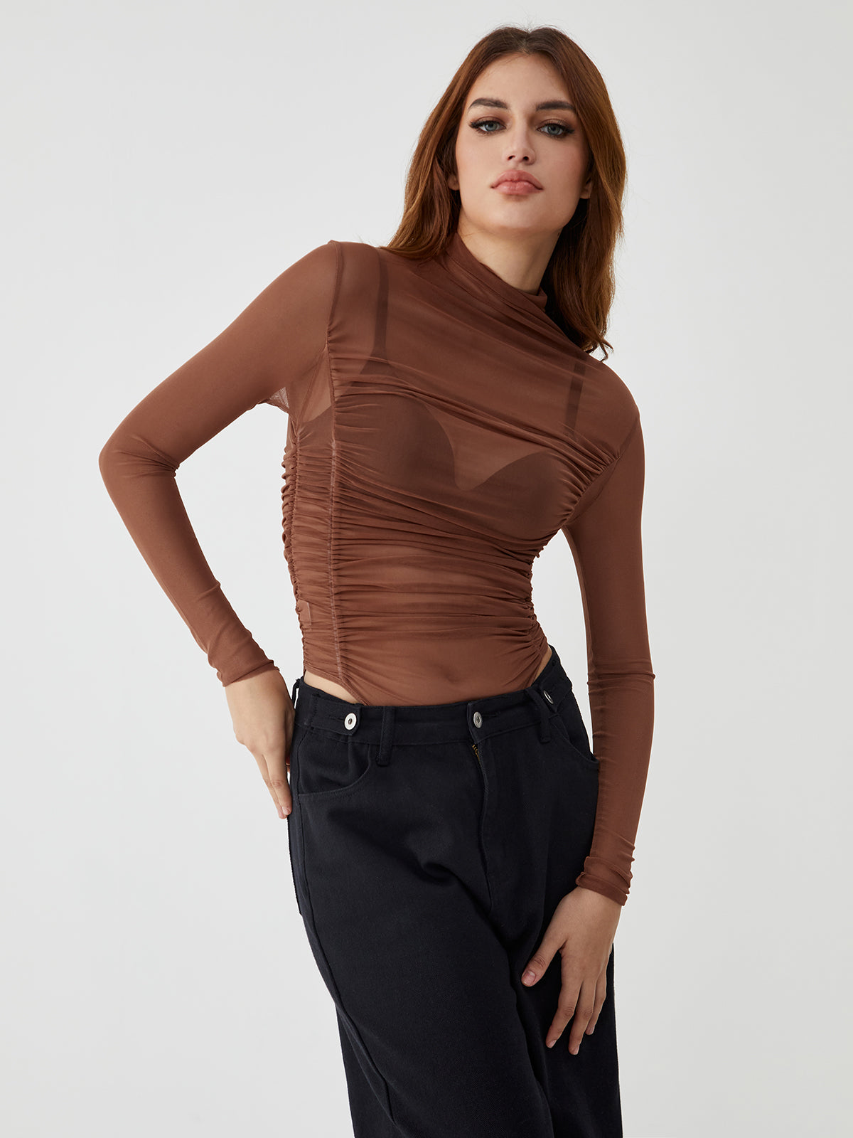 Transparan Uzun Kollu Bodysuit Shine Aura