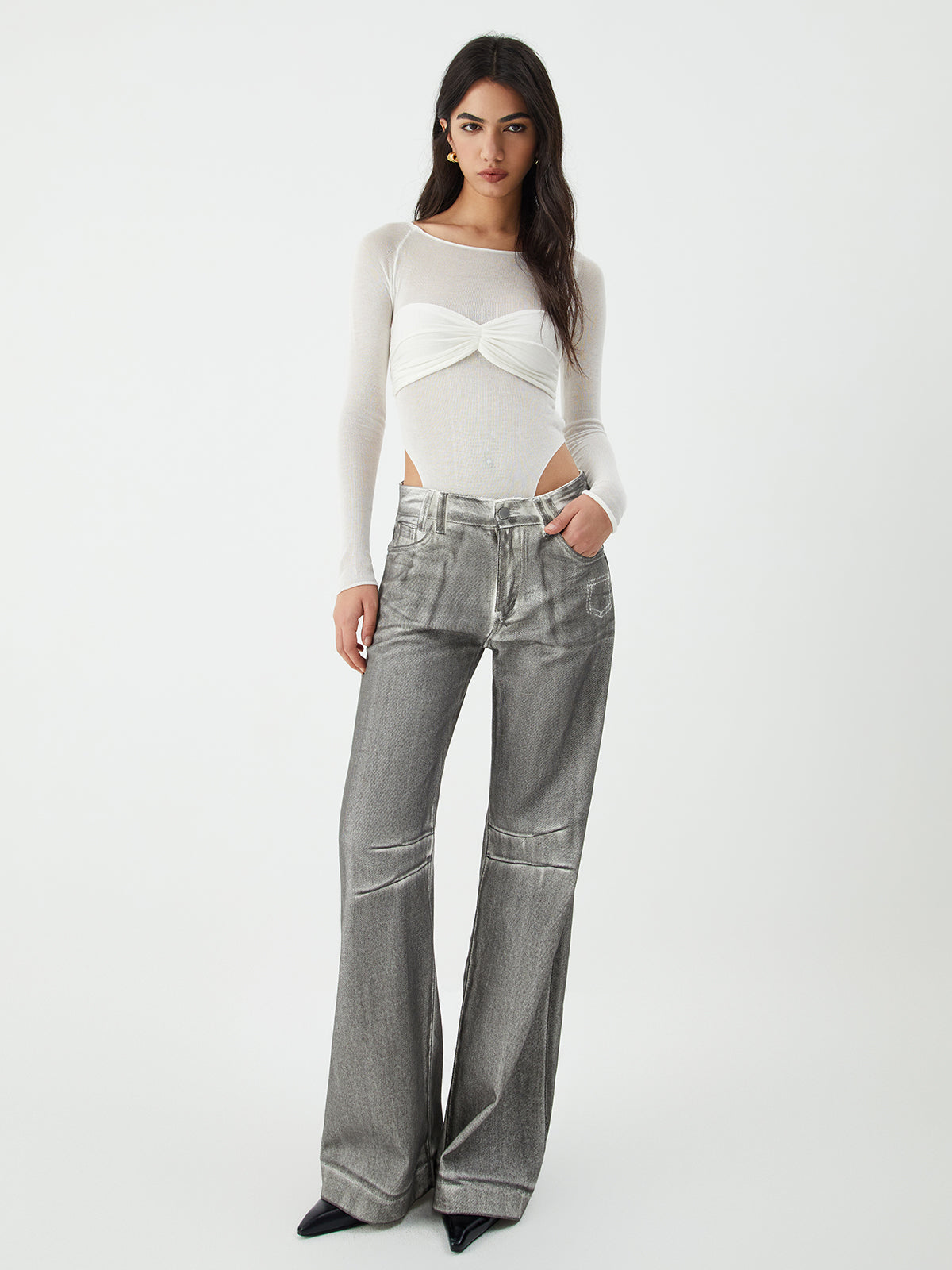 Şeffaf Patchwork Uzun Kollu Bodysuit Shine Aura