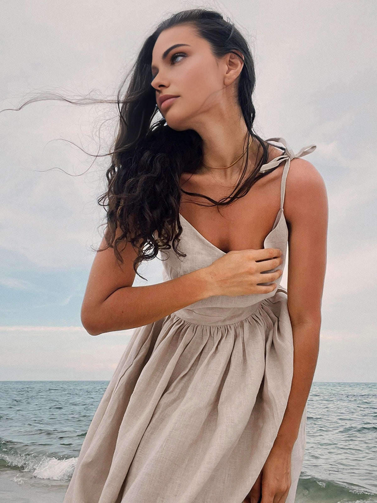 Cotton & Linen Backless Long Dress Shine Aura