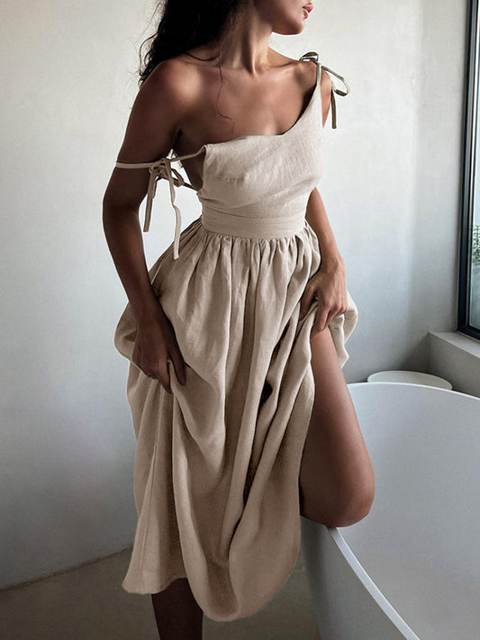 Cotton & Linen Backless Long Dress Shine Aura